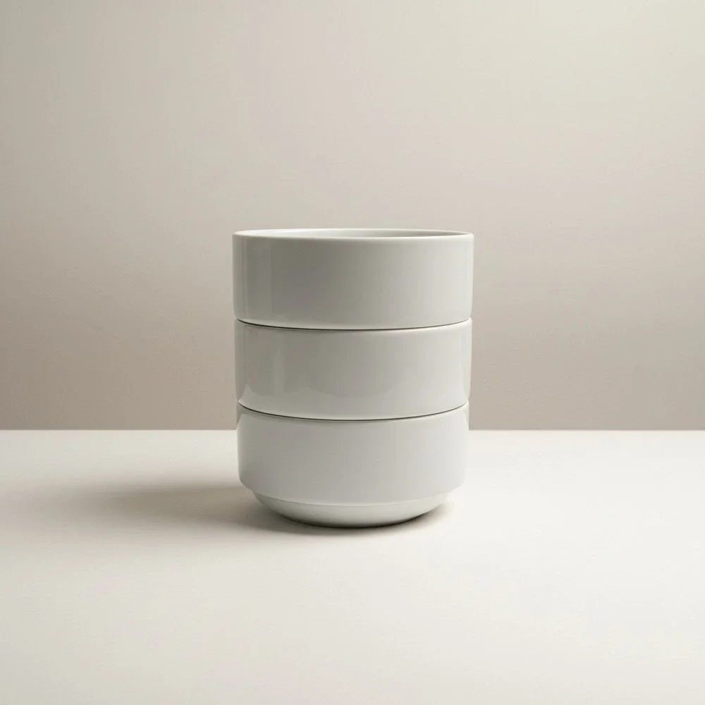 Crate & Barrel‎ Martin Hunt White Stacking Bowls Set of 3 Made Sri Lanka